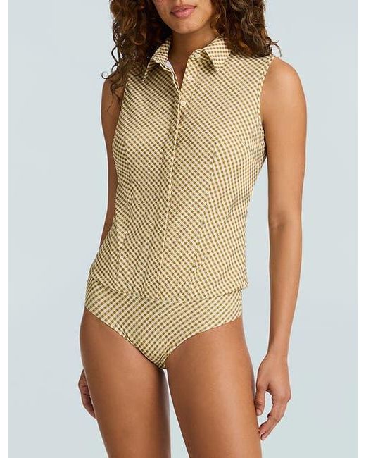 Commando Gray Classic Printed Sleeveless Button Down Bodysuit
