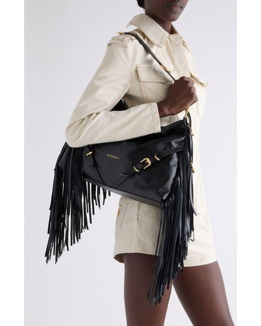 Givenchy Black Medium Voyou Fringe Leather Hobo Bag