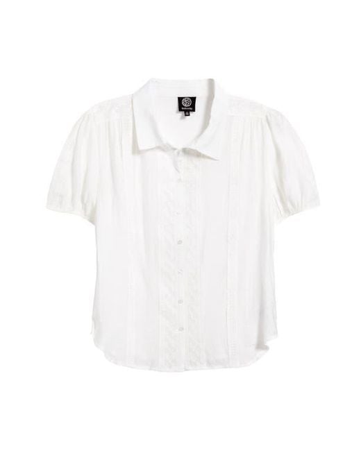 Bobeau Blue Eyelet Detail Short Sleeve Button-Up Shirt