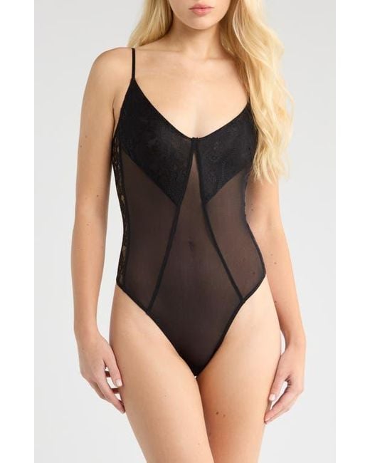 Free People Black Take My Number Lace & Mesh Bodysuit