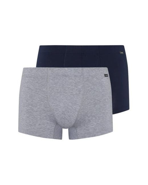Hanro Blue Cotton Essentials 2-Pack Cotton Boxer Briefs With Covered Waistband for men