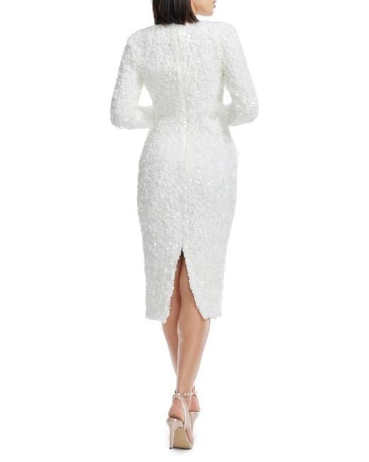 Dress the Population Emmalyn Floral Appliqu & Sequin Long Sleeve Body-Con  Cocktail Dress in White | Lyst