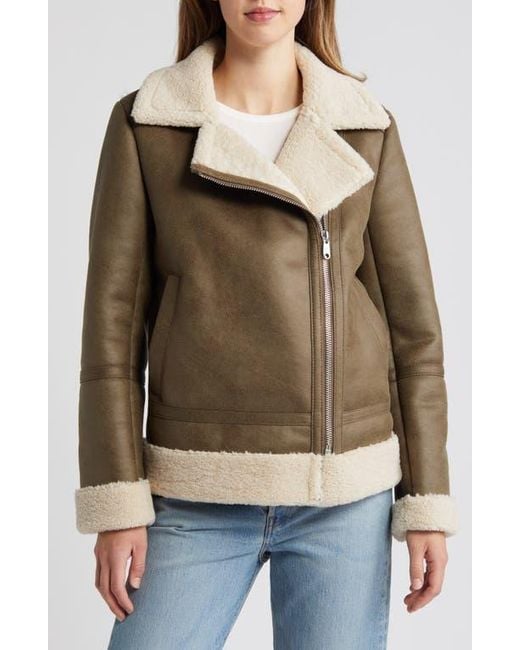 Faux shearling moto coat sale