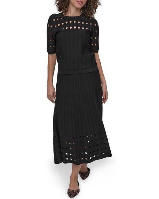 DKNY Black Short Sleeve Neck Cutout Sweater