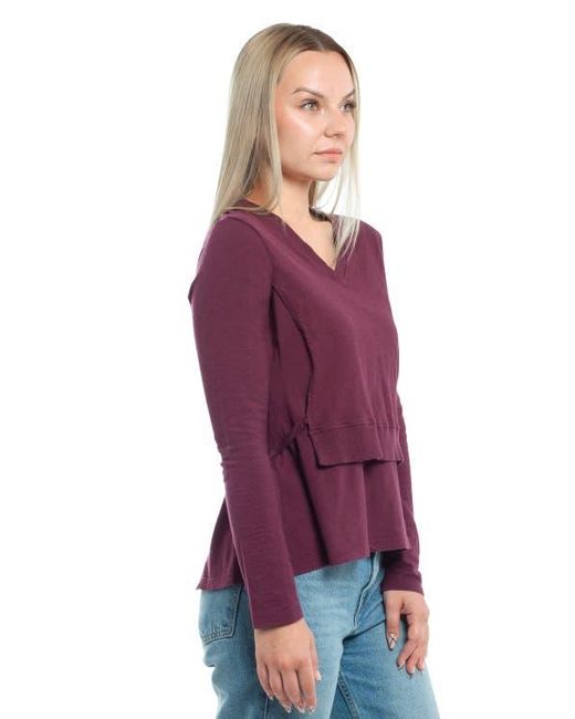 Wilt Purple Mixed Media Double Layer Effect V-Neck Tee