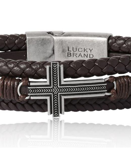 Lucky Brand Black Braided Leather Bracelet With Cross for men