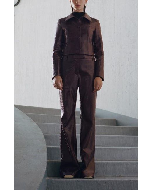Mango Brown Doris Croc Embossed Faux Leather Jacket