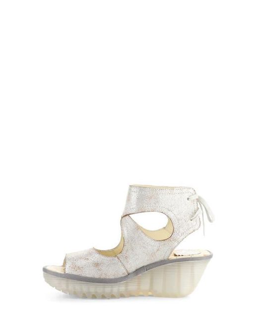 Fly London White Yulp Platform Wedge Sandal