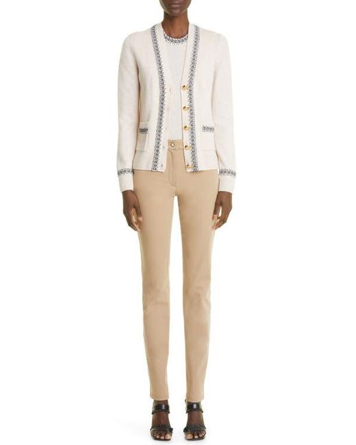 St. John Natural Contrast Trim Wool Blend Shell