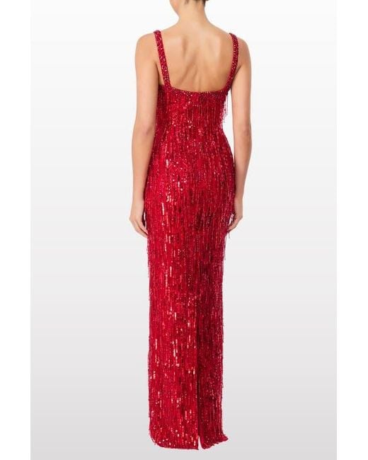 Jenny Packham Red Fleur Embellished Maxi Dress