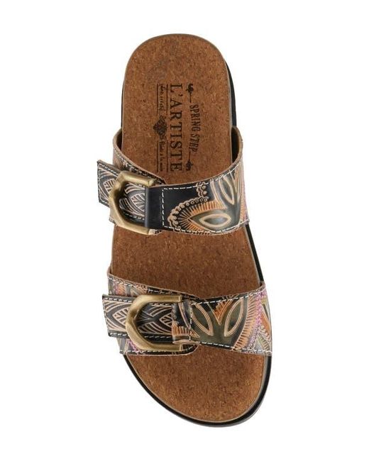 Spring Step Brown Glaze Platform Slide Sandal