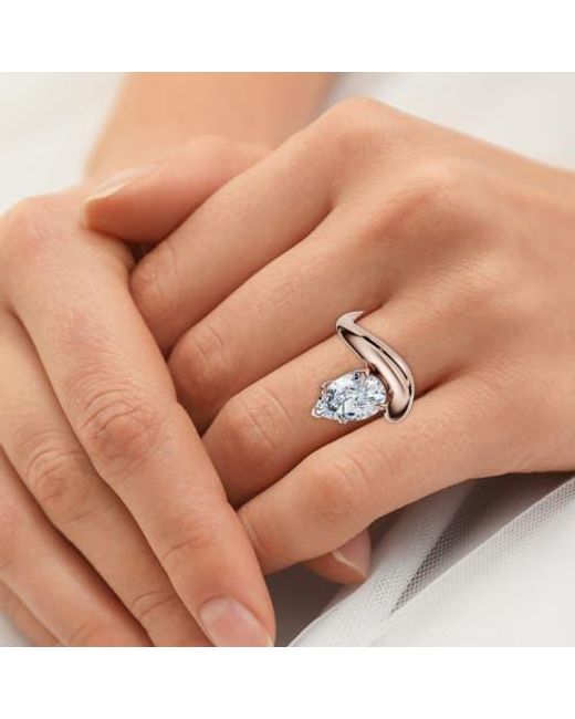 Bliss Diamond Metallic Certified 2Ct Minali Curved Pear Diamond Engagement Ring 14K/Pt Lab Grown