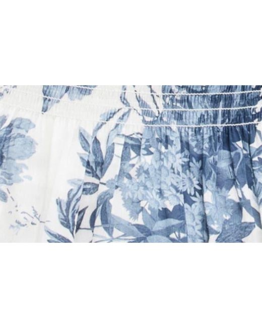 AllSaints Gray Lara Dekorah Off The Shoulder Smocked Linen & Silk Top