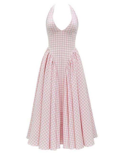 House Of Cb Pink Marilyn Gingham Halter Midi Sundress
