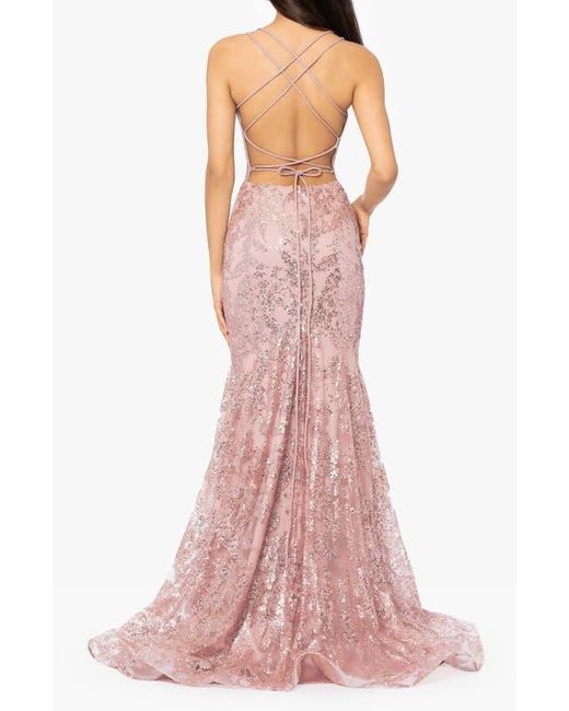 Blondie Nites Pink Sequin Mesh Mermaid Gown