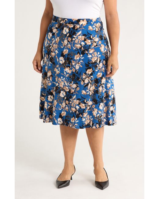 Kasper Blue Flared Pull-On Midi Skirt