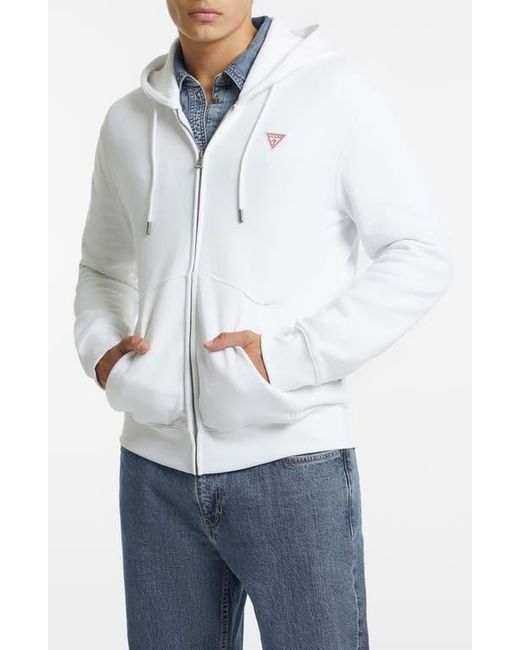 Guess White Mini Triangle Zip Hoodie for men