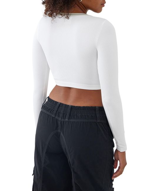 BDG White Going For Gold Long Sleeve Rib Crop Top