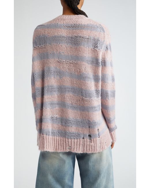 Acne Pink Karita Distressed Stripe Open Stitch Cotton