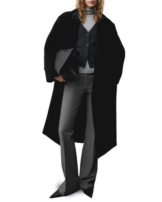 Mango Black Belted Virgin Wool Blend Coat