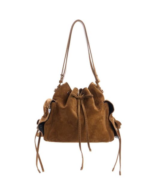 Acne Brown Multipocket Suede Bucket Bag