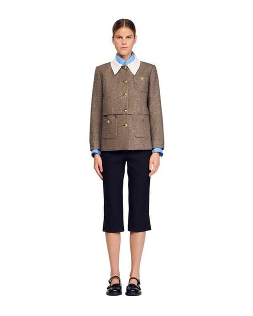 Sandro Blue Houndstooth Suit Jacket