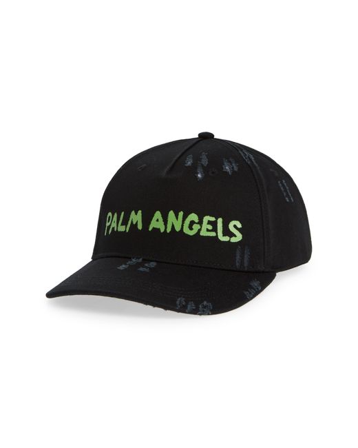 Palm Angels Black Distressed Logo Baseball Cap for men
