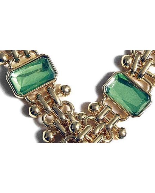 Mango Green Crystal Link Statement Necklace