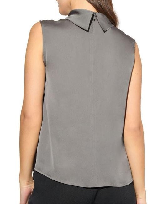 Ming Wang Gray Heritage Fit Turtleneck Crêpe De Chine Shell Top