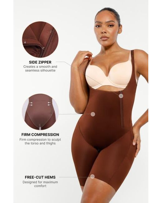 Shapellx Brown Open Bust Butt-Lifting Full Bodysuit