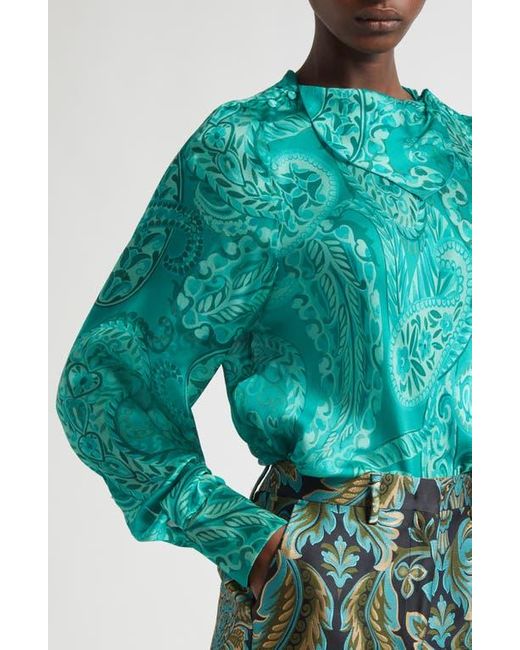 Etro Green Tapered Long Sleeve Silk Top