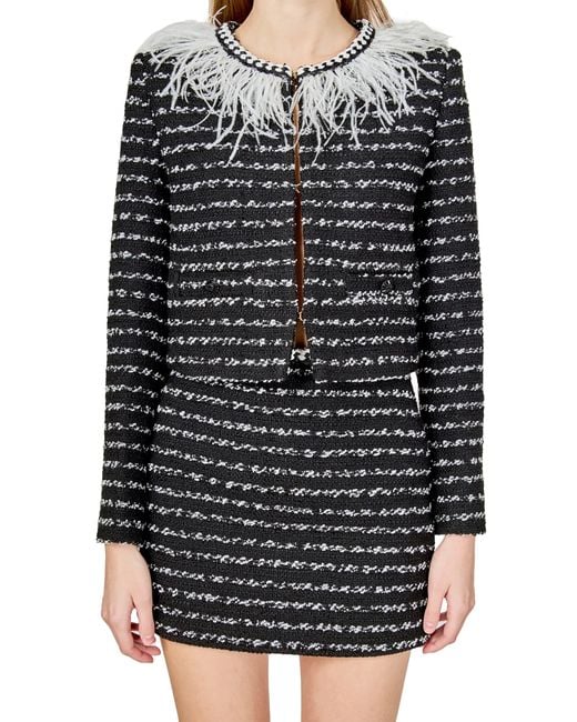 Endless Rose Black Feather Trim Tweed Jacket