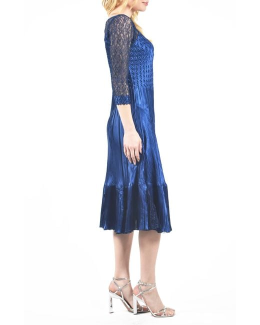 Komarov Blue Illusion Neck Lace & Chiffon Cocktail Dress