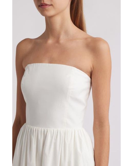 Charles Henry White Strapless Midi Dress
