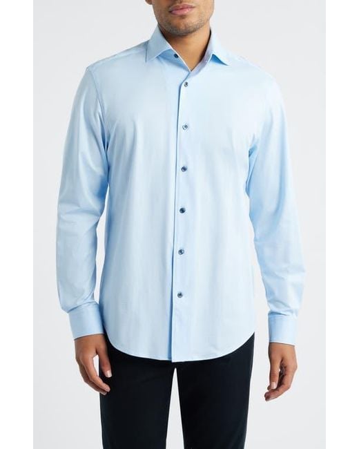 Bugatchi Blue James Ooohcotton Solid Button-Up Shirt for men