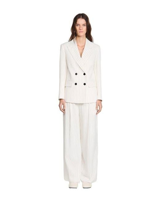 Sandro White Striped Suit Jacket