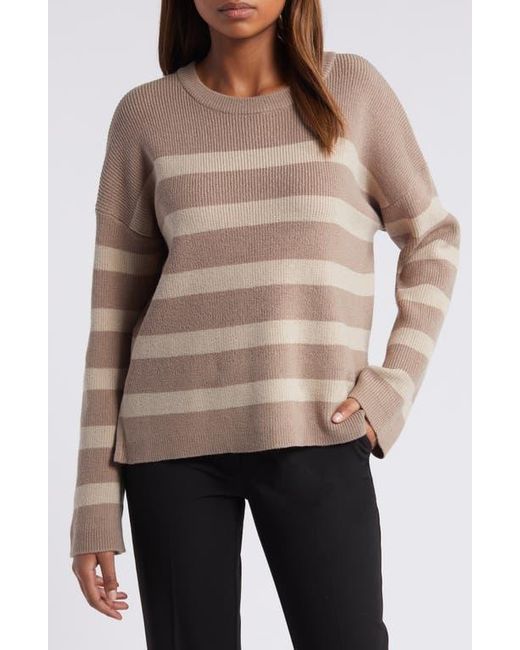 Halogen Stripe Crewneck Sweater in Natural Lyst