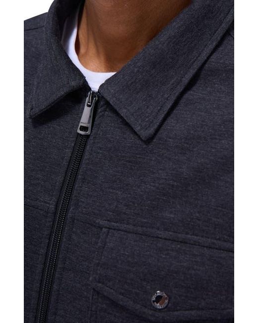 Bugatchi Blue Soft Touch Zip Knit Shirt Jacket for men