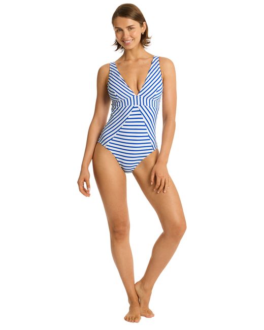 Sea Level Blue Amalfi Panel Stripe One-piece Swimsuit
