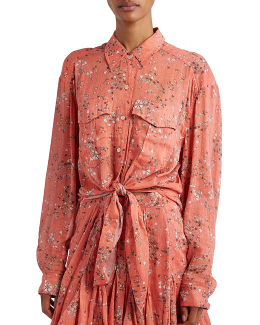 Isabel Marant Red Cathy Long Sleeve Cotton & Silk Button-up Shirt