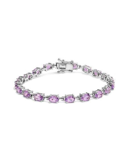Haus of Brilliance Metallic 925 Sterling 8 1/2 Cttw Oval Shaped Amethyst Link Bracelet