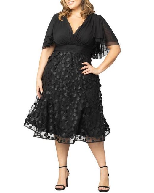 Kiyonna Black Pretty Petals Flutter Sleeve Cocktail Dress