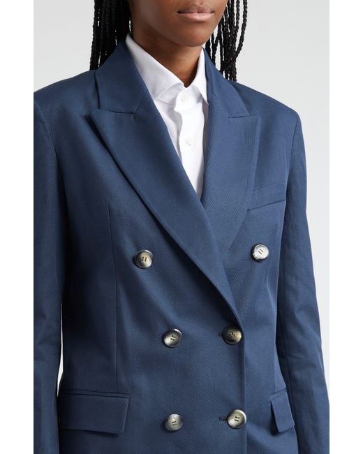 Herno Blue Light Stretch Linen Blend Double Breasted Blazer