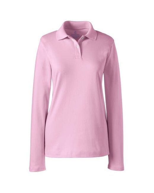 Lands' End Red School Uniform Long Sleeve Feminine Fit Mesh Polo Shirt