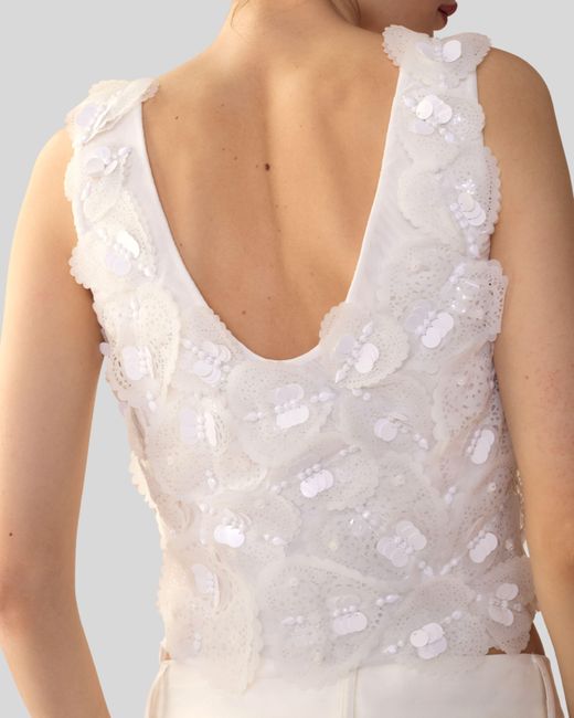 Cynthia Rowley White Elle Embellished Hearts Top