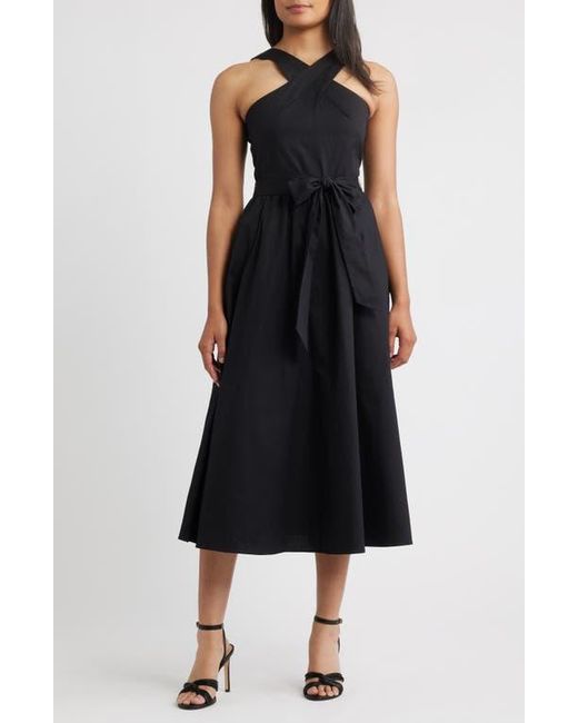 Anne Klein Crisscross Halter Midi Dress in Black | Lyst