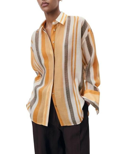 Mango White Striped Button-Up Shirt