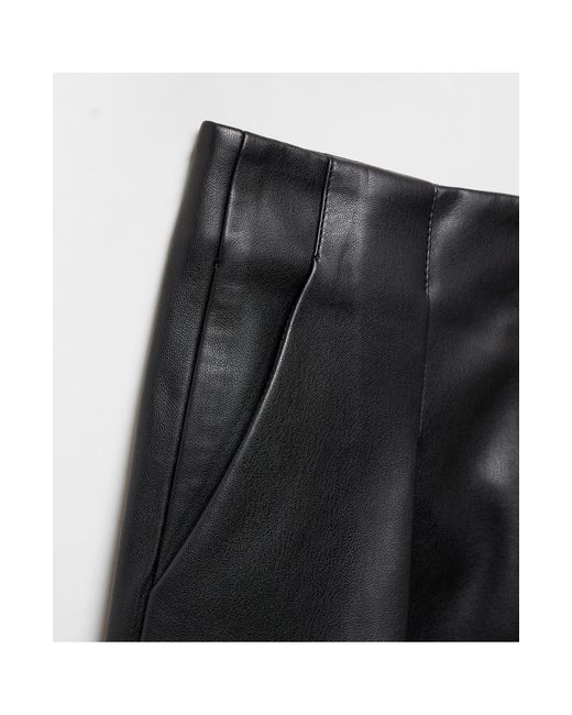 Mango Black Pleated Faux Leather Shorts