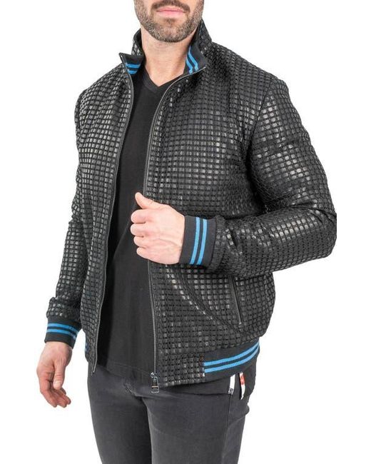 Maceoo Black Geometric Leather Jacket for men