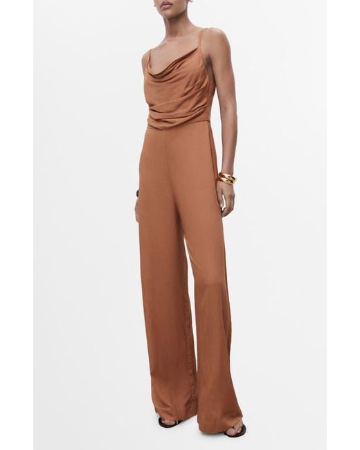 Mango Brown Cowl Neck Wide Leg Jumpsuit